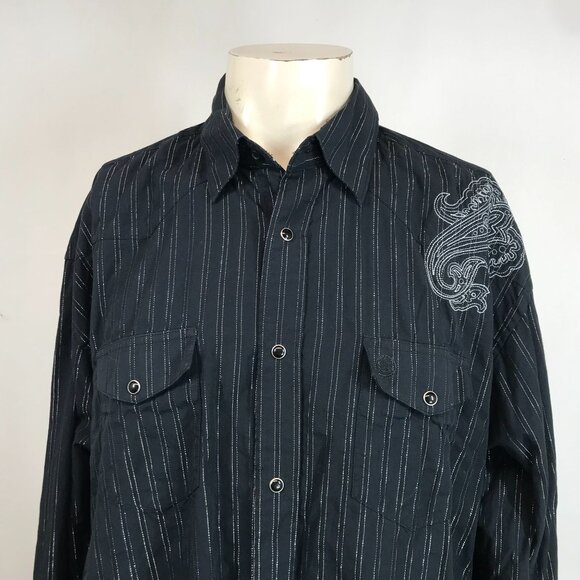 GEORGE STRAIT TROUBADOUR COLLECTION MEN'S XL - BLACK W/SILVER LONG SLEEVE SHIRT - Picture 2 of 7